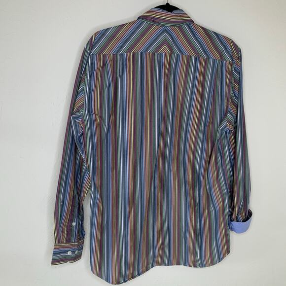 True Measure Striped Cotton Button Up Shirt Rainbow Sz Medium - Picture 2 of 7